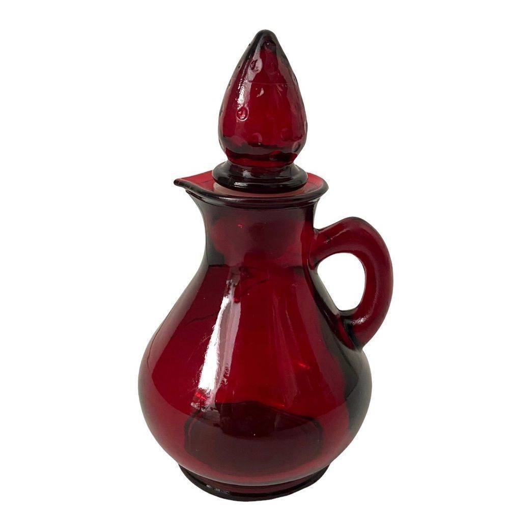 Vintage Avon Ruby Red Glass Strawberry Cruet